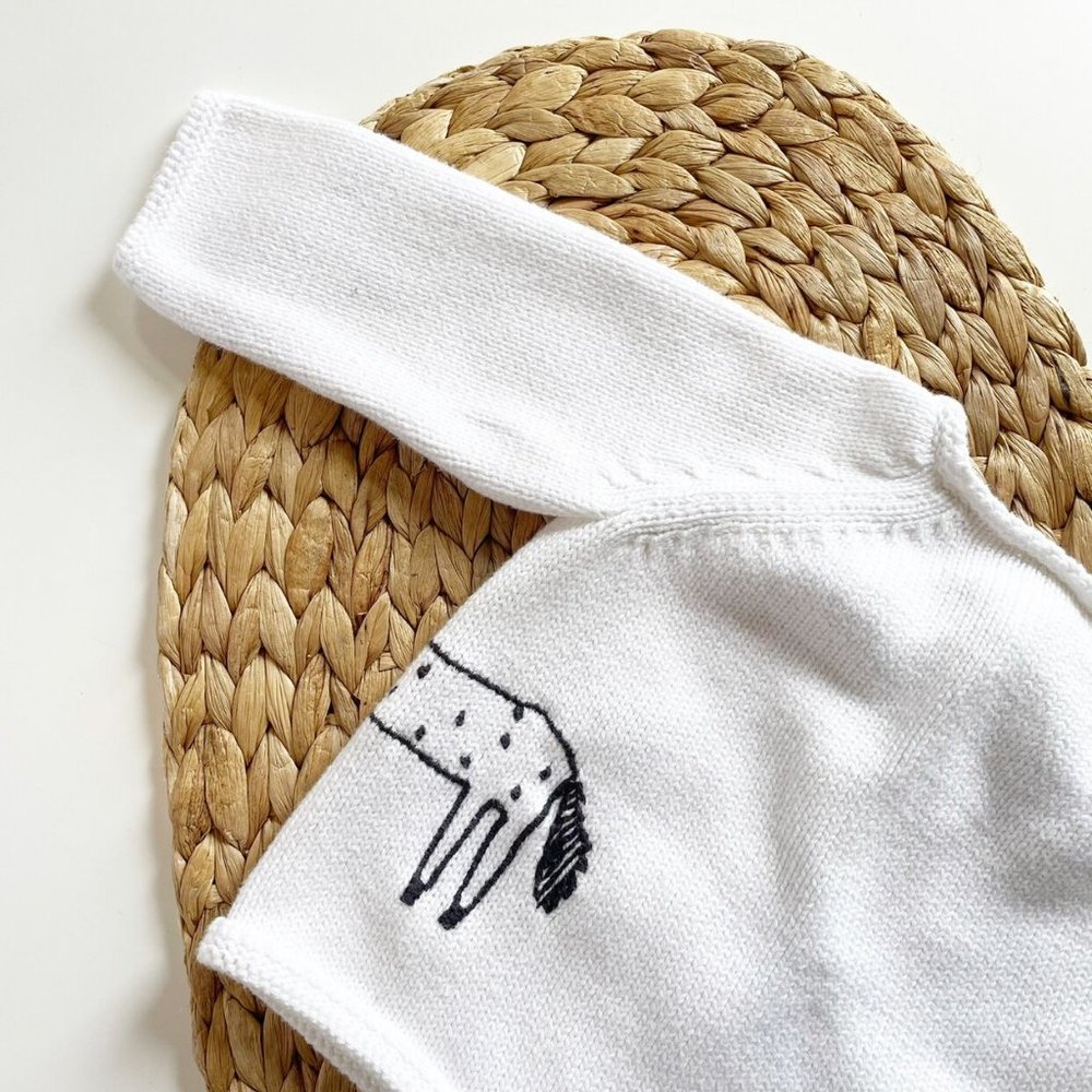 Hanna Andersson Organic White & Black Embroidered Unicorn Sweater Cardigan - Picture 4 of 5